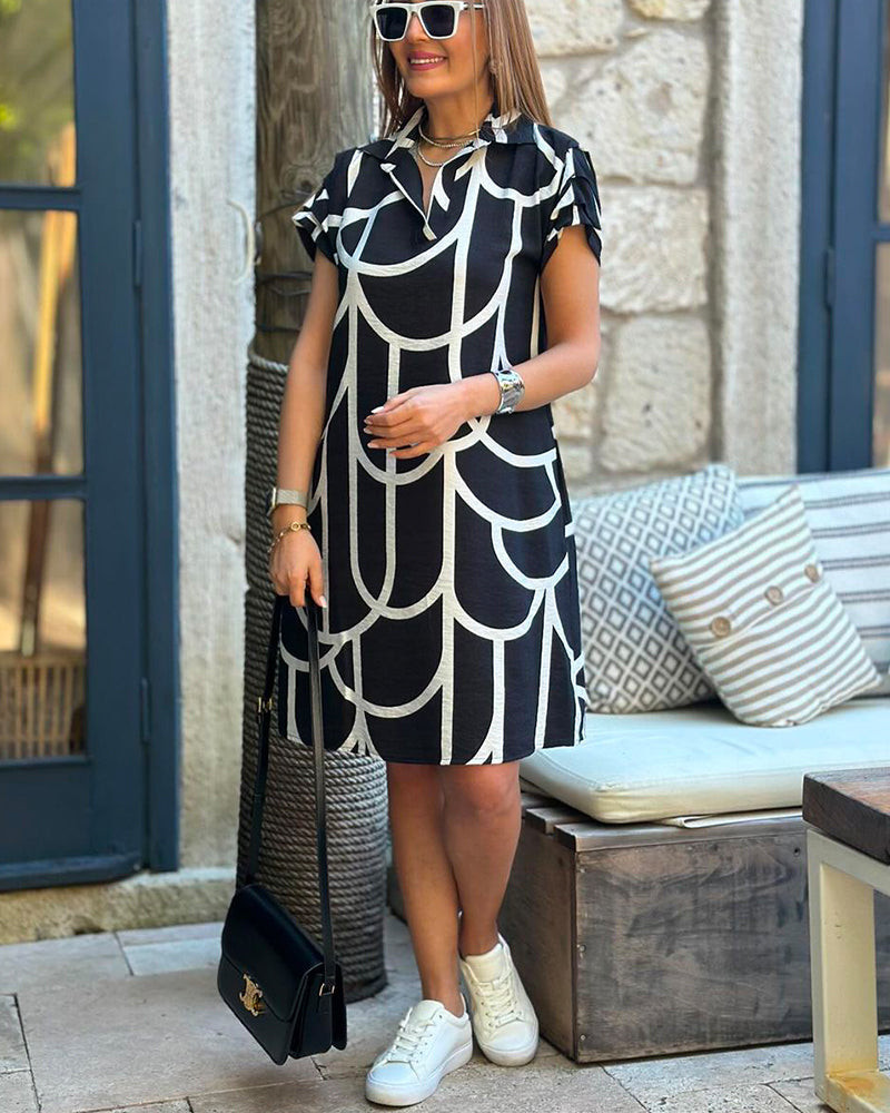 Women's Short Sleeve Dress with Relaxed Fit and Versatile Style