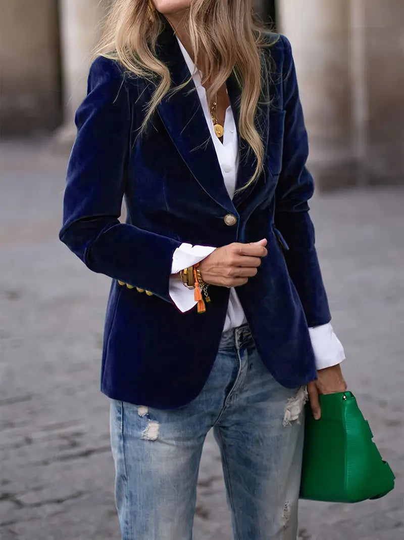 Women's Blazer with Velvet Fabric and Tailored Fit