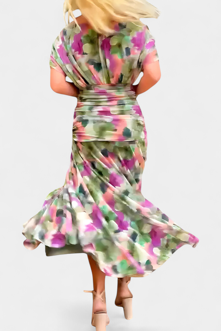 Women’s Floral Pattern Dress with V-Neck | Maxi