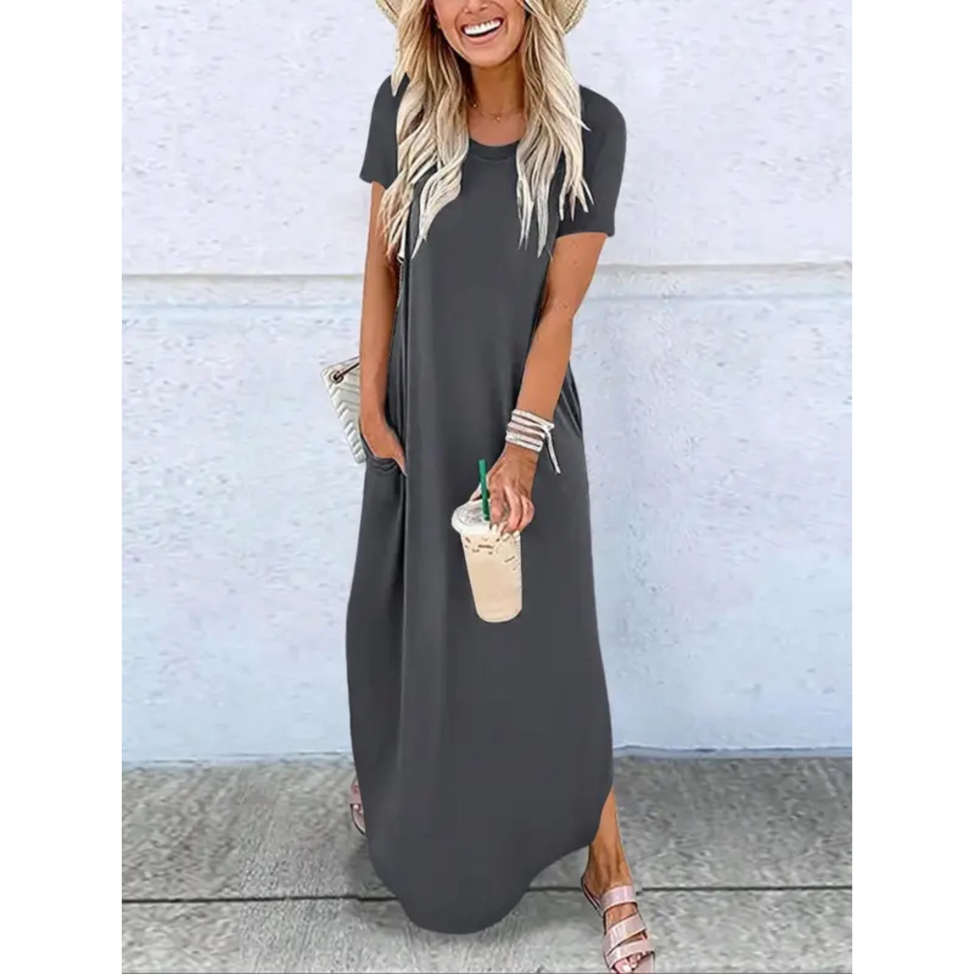 Women's Casual Maxi Dress with Round Neck and Summer Style