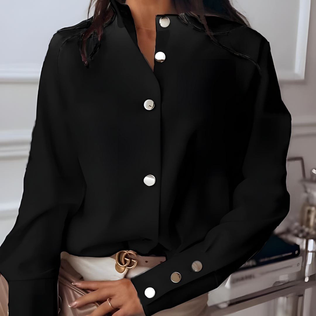 Women’s Stand-Up Collar Shirt | Button Detail