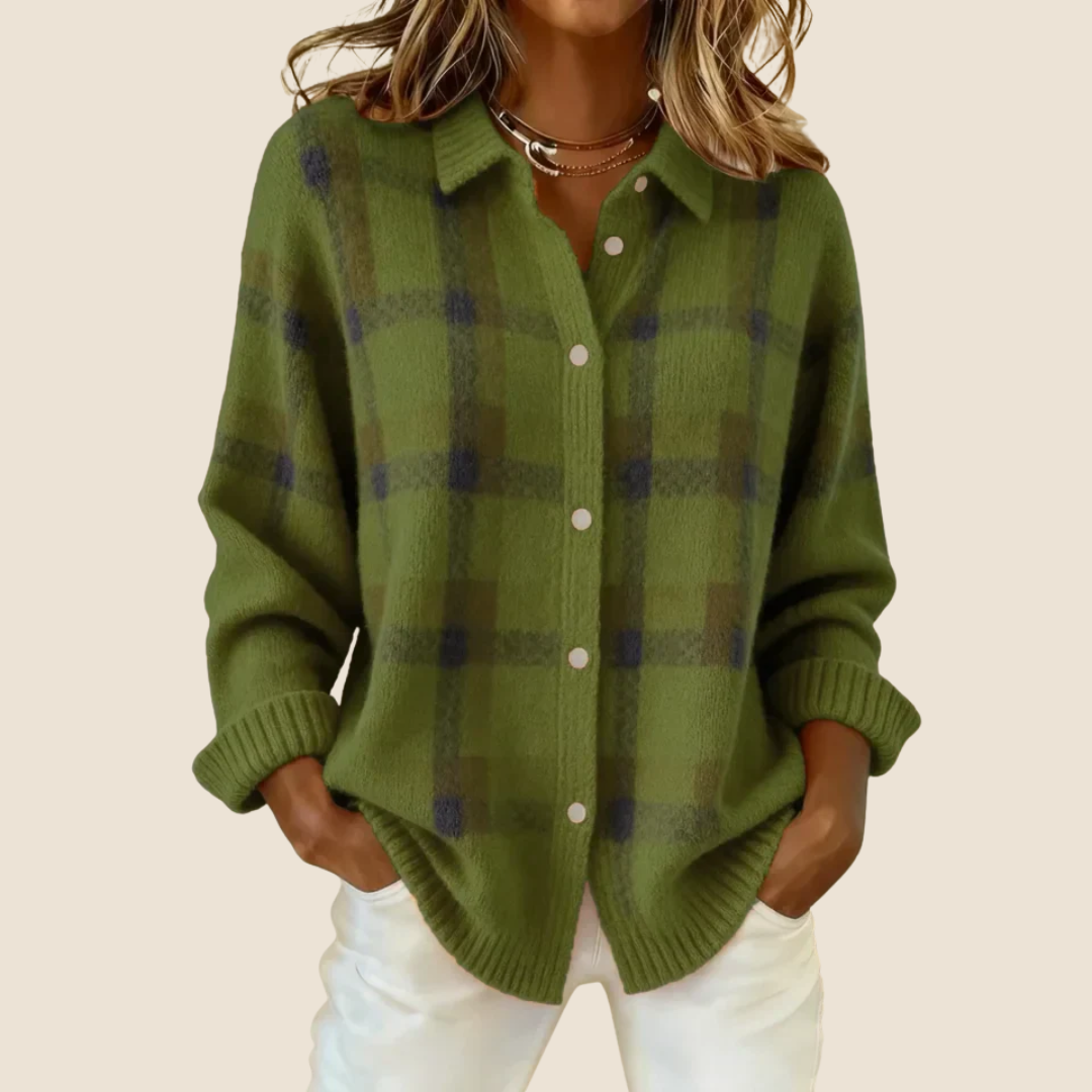 Women’s Check Pattern Sweater | Long Sleeve Design