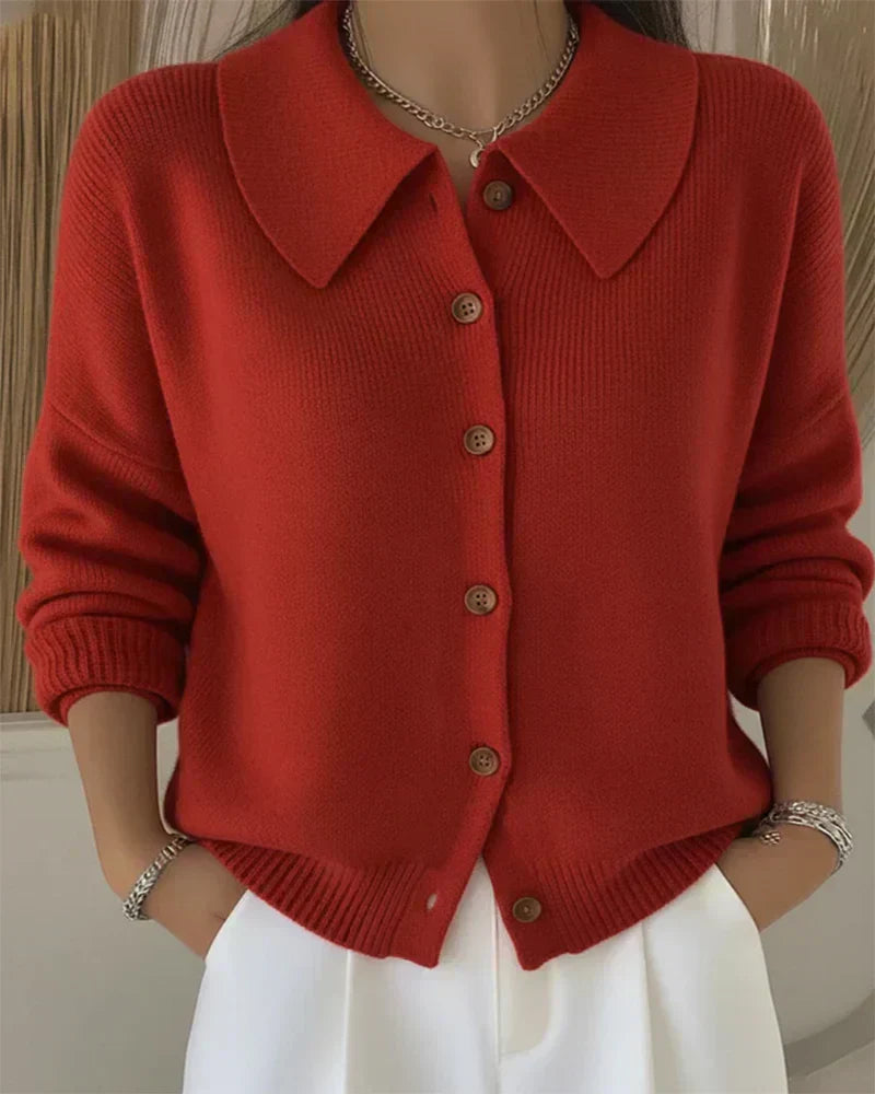 Women's Button Collar Cardigan with Versatile Style and Classic Design