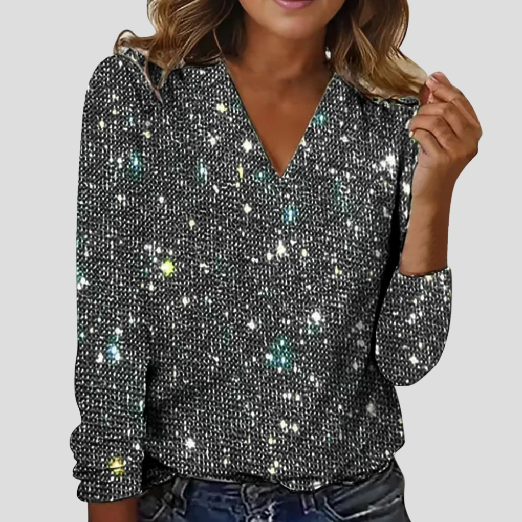 Women’s V Neck Glitter Blouse | Long Sleeve