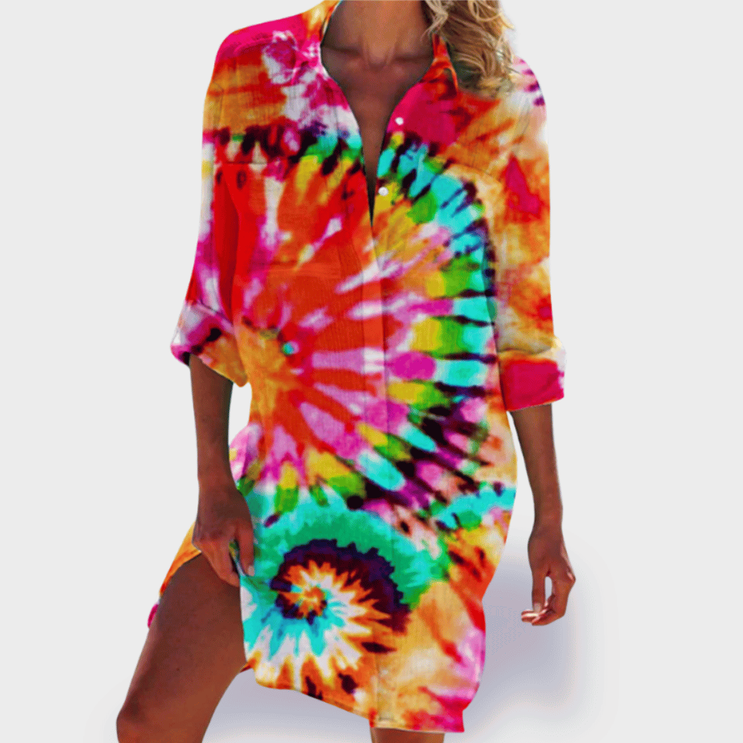 Women's Flowy Draped Dress with Vibrant Design and Lightweight Fabric
