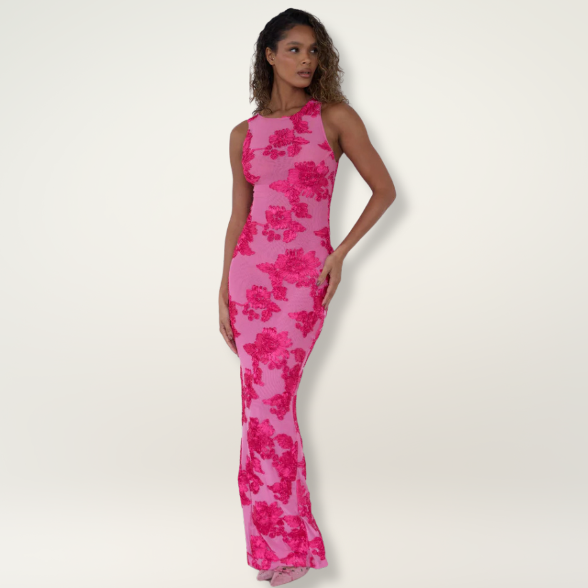 Women's Maxi Dress with Floral Print and Sleeveless Design