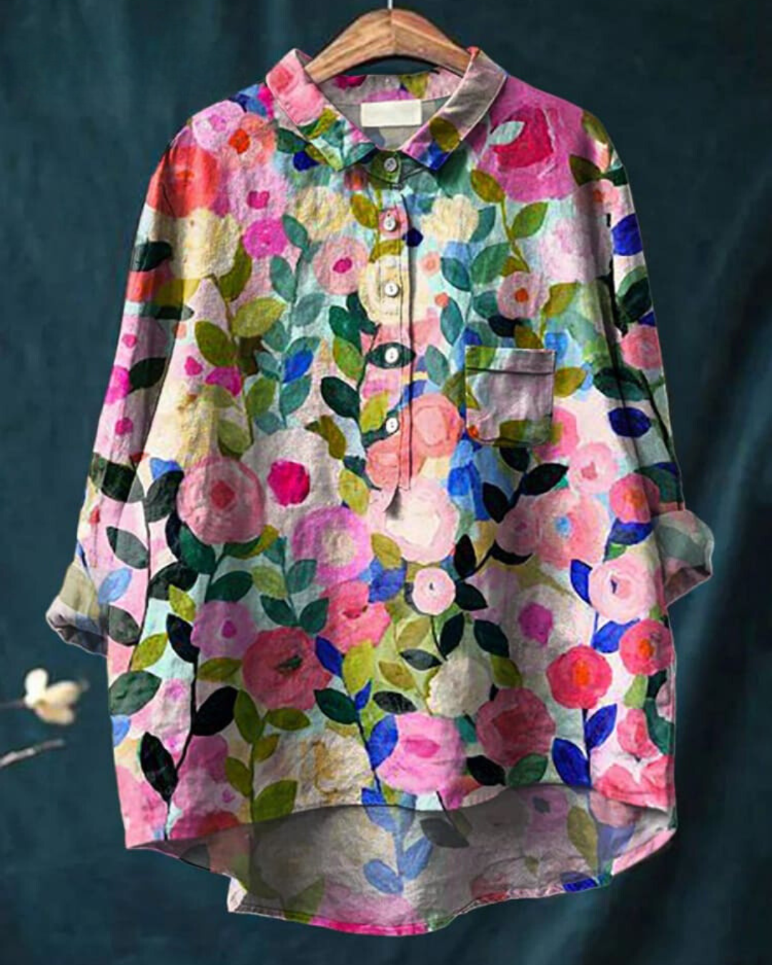 Women's Floral Blouse with Short Sleeves and Lightweight Fabric