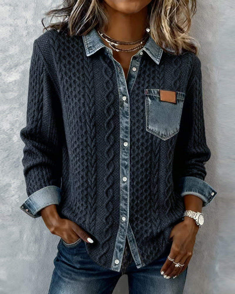 Women's Long-Sleeve Shirt with Button Closure and Classic Design