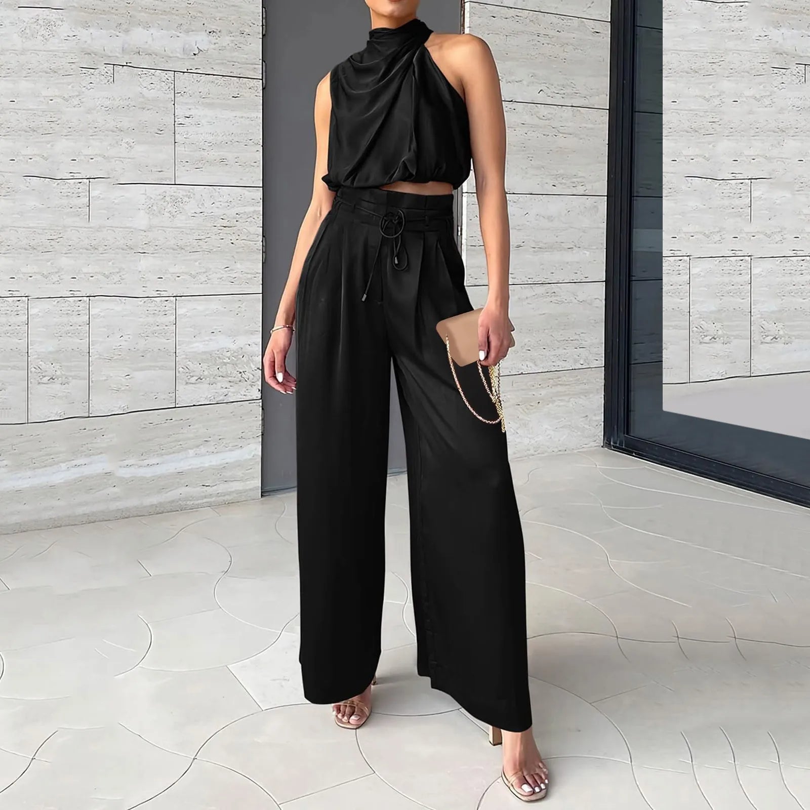 Women’s 2-Piece Set | Crop Top and Wide-Leg Pants