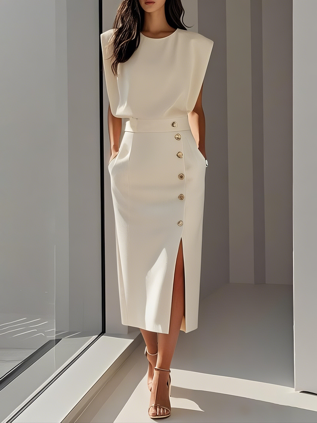 Women's Midi Dress with Relaxed Fit and Versatile Style