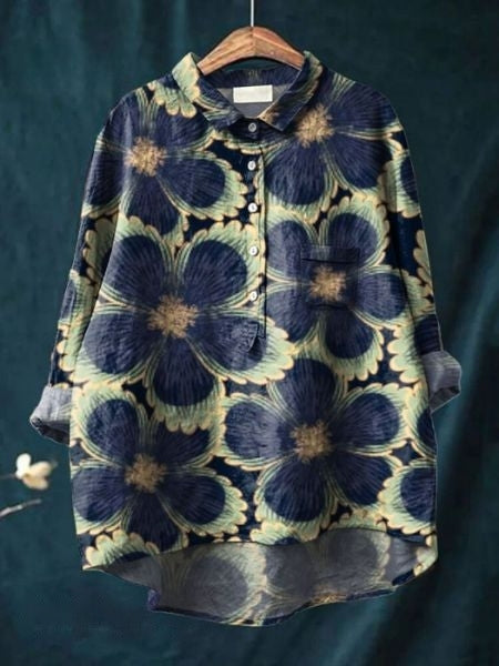 Women's Floral Blouse with Short Sleeves and Lightweight Fabric