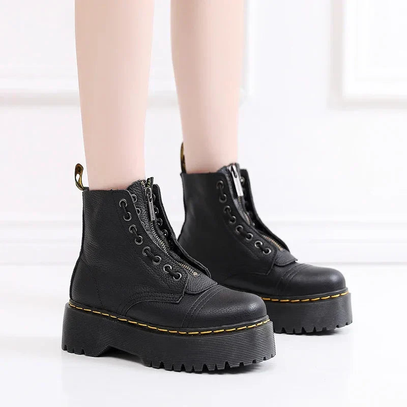 Women’s Platform Ankle Boots | Black Zipper Design