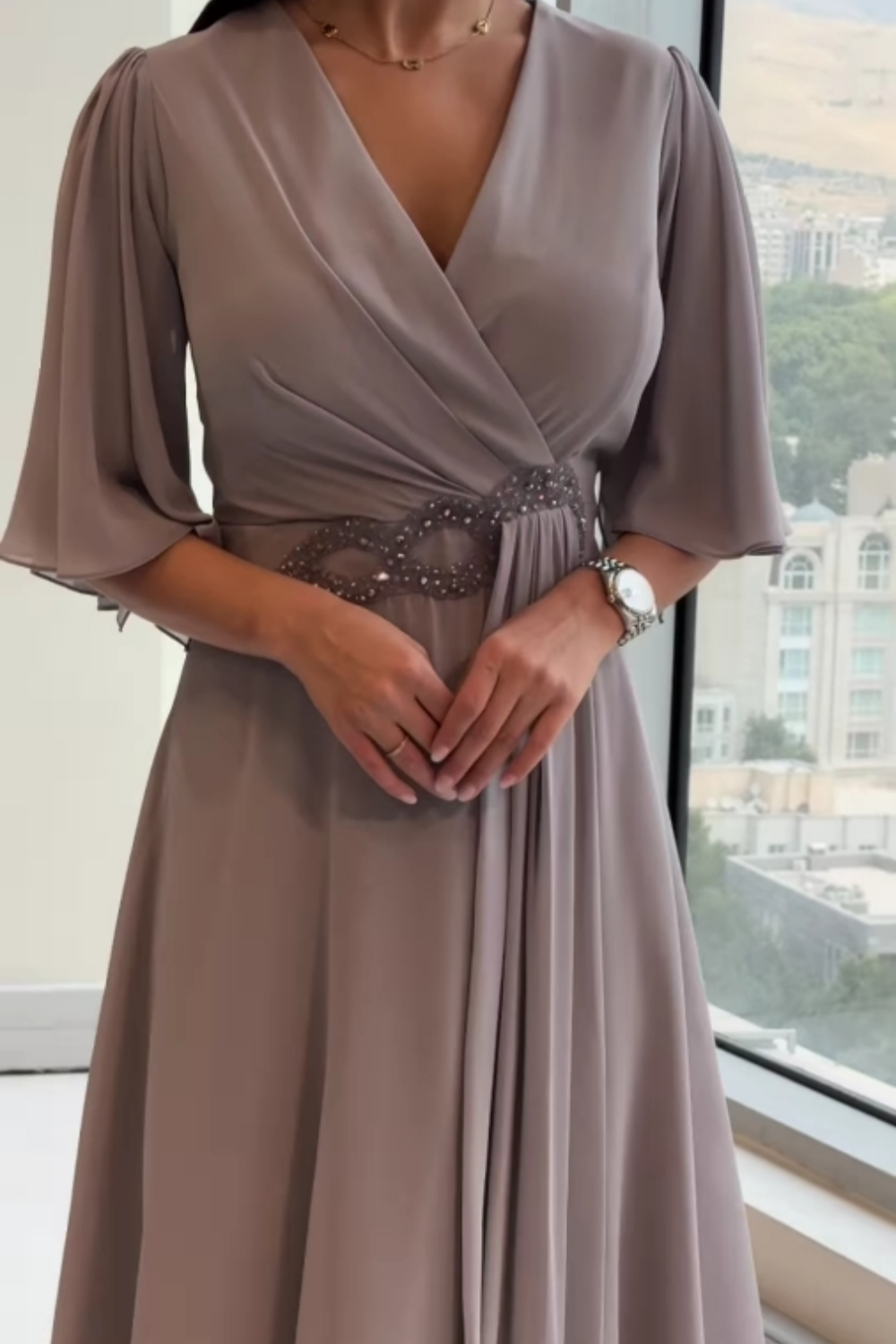 Women's V-neck Maxi Dress with Flowing Design and Adjustable Straps