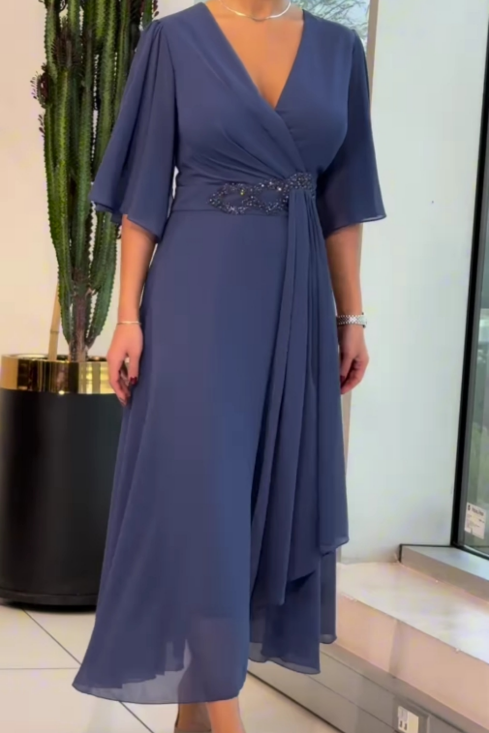 Women's V-neck Maxi Dress with Flowing Design and Adjustable Straps