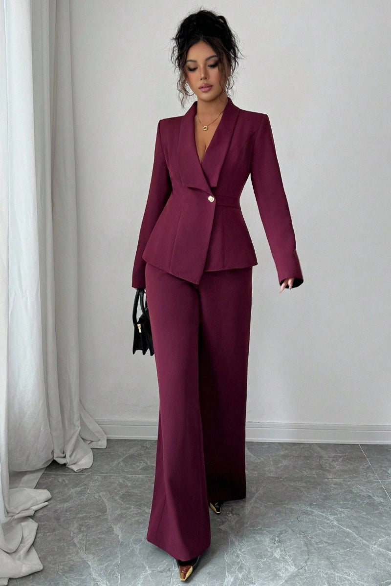 Women's Shawl Lapel Single-Button Blazer and Wide-Leg Pants Set | Two-Piece