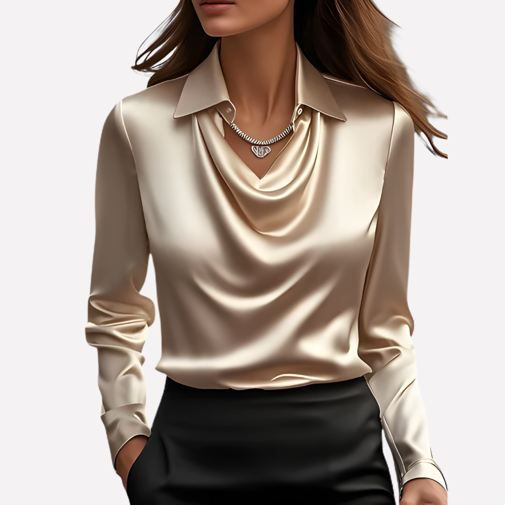 Women’s Draped Collar Blouse | Long Sleeve