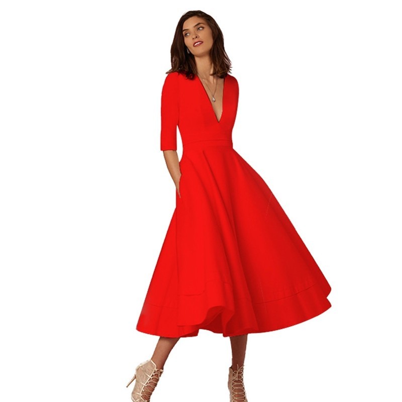 Women’s A-Line V-Neck Dress | Midi