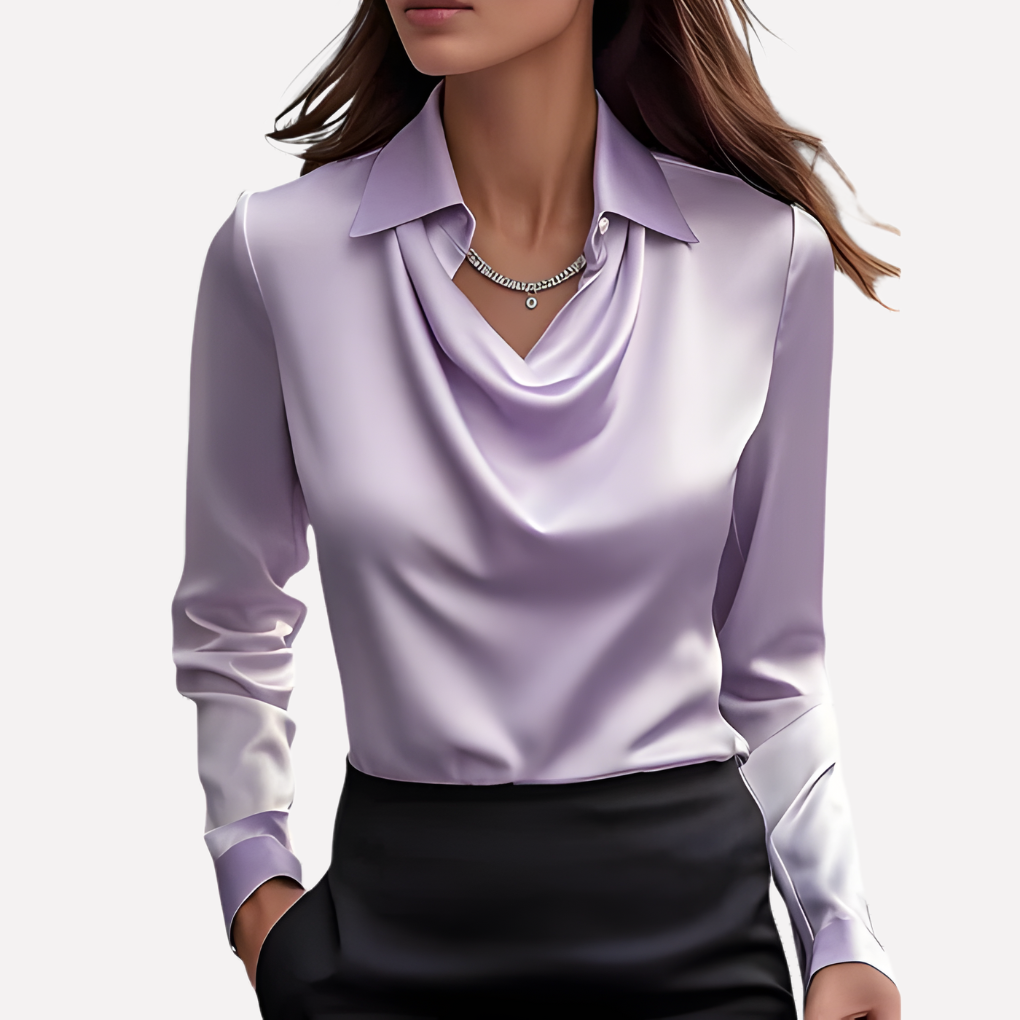 Women’s Draped Collar Blouse | Long Sleeve