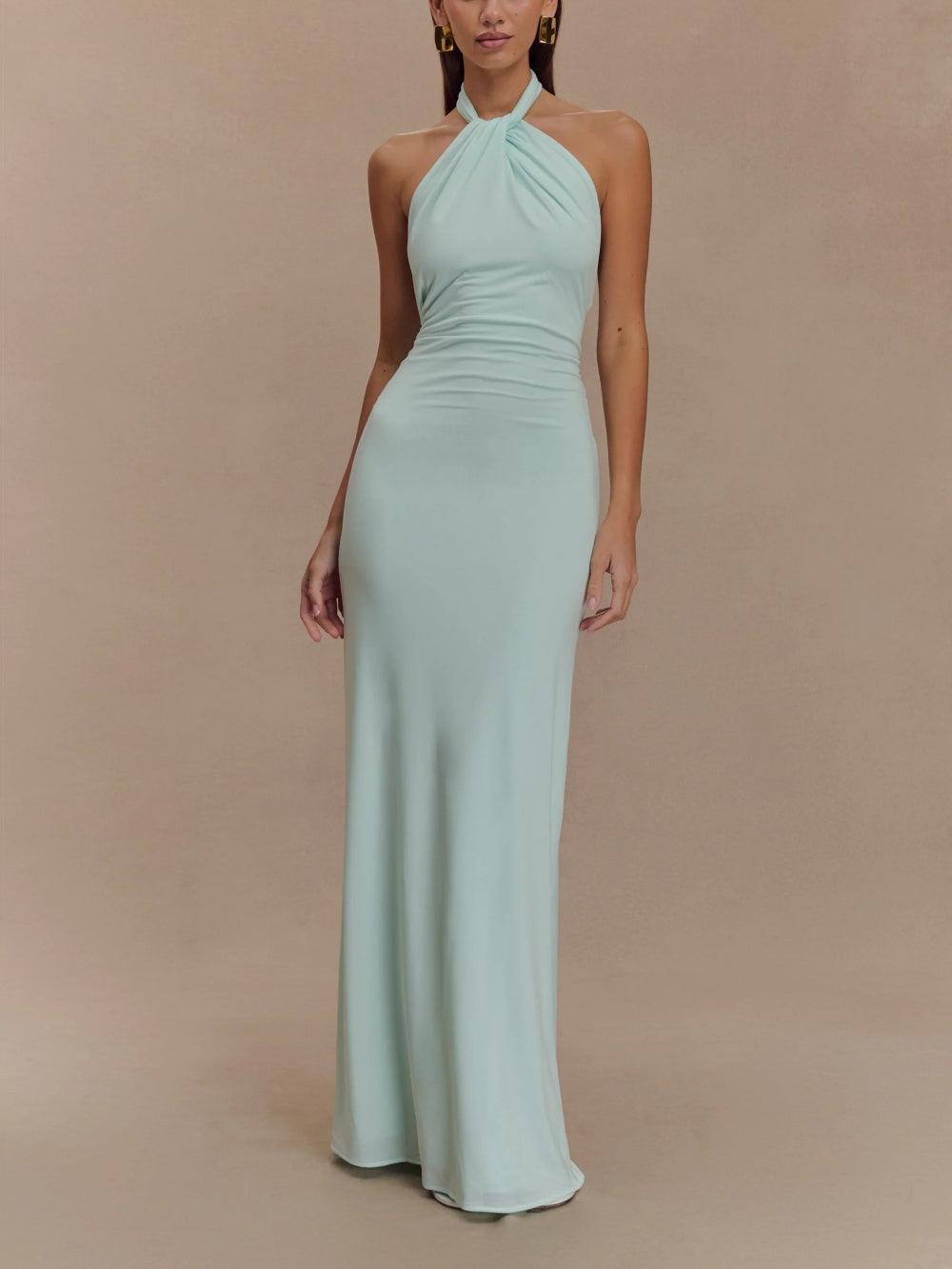 Women's Halter Maxi Dress with Flowing Design and Adjustable Neckline