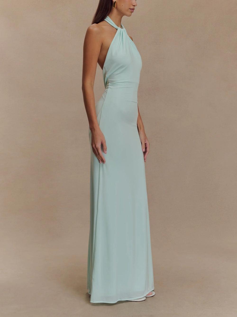Women's Halter Maxi Dress with Flowing Design and Adjustable Neckline