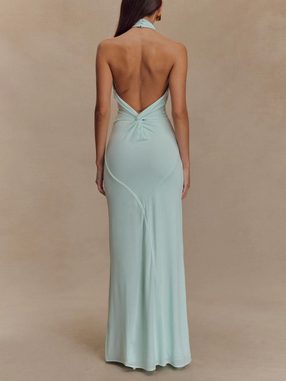 Women's Halter Maxi Dress with Flowing Design and Adjustable Neckline