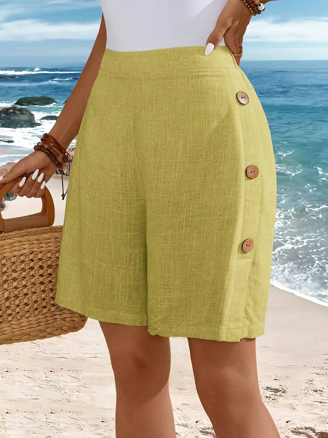 Women's Button-Up Shorts with Relaxed Fit and Adjustable Waist