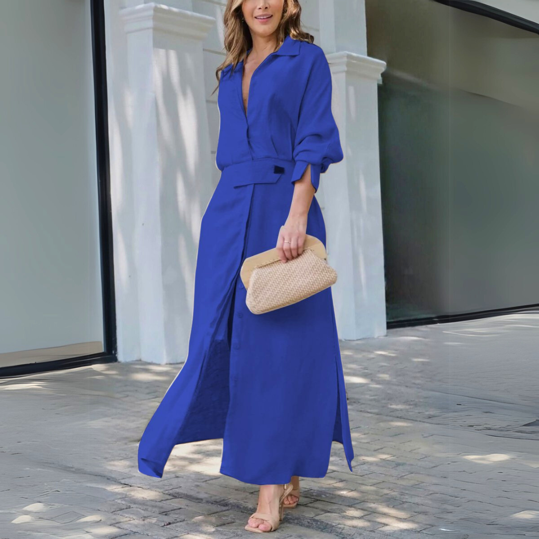 Women's V-Neck Maxi Dress with Flowing Design and Versatile Style