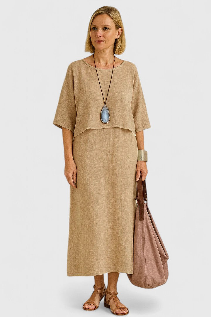 Women's Two-Piece Maxi Dress with Short Sleeve Top and Versatile Style