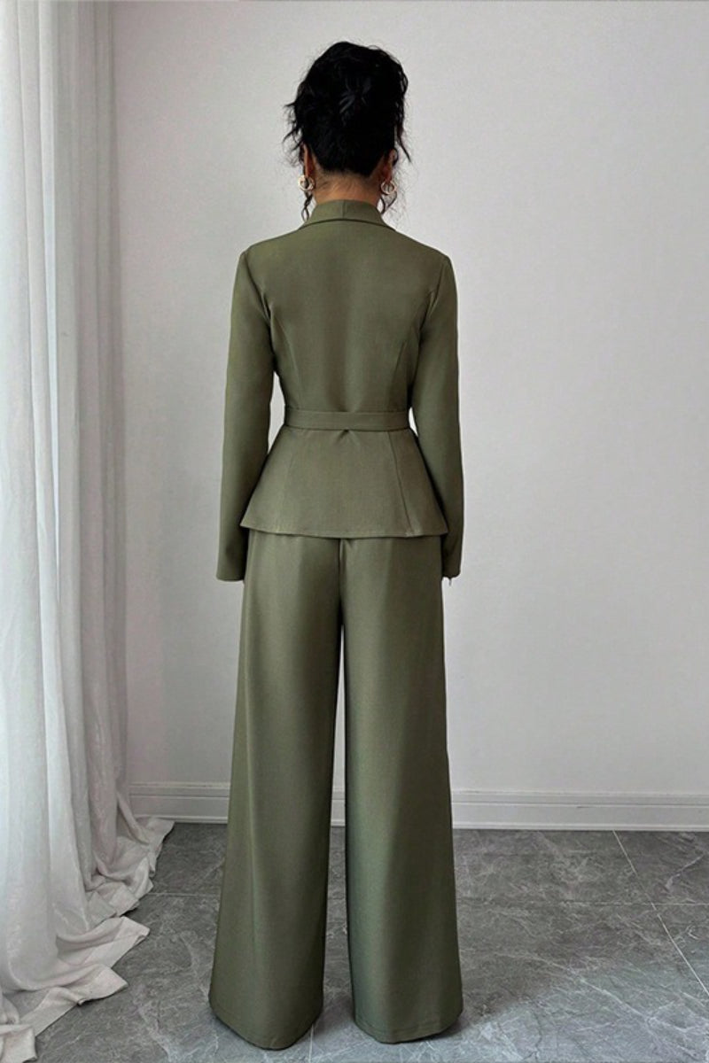 Women's Shawl Lapel Single-Button Blazer and Wide-Leg Pants Set | Two-Piece