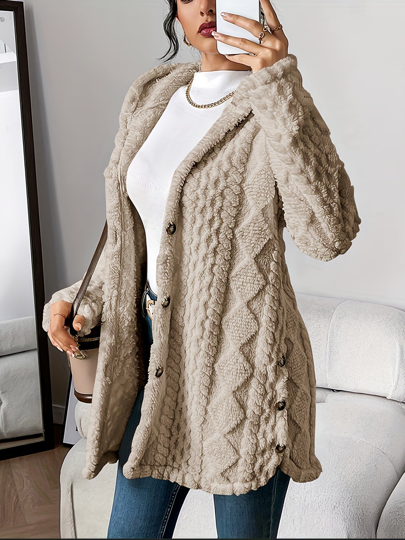 Women's Hooded Cardigan with Soft Texture and Warm Design