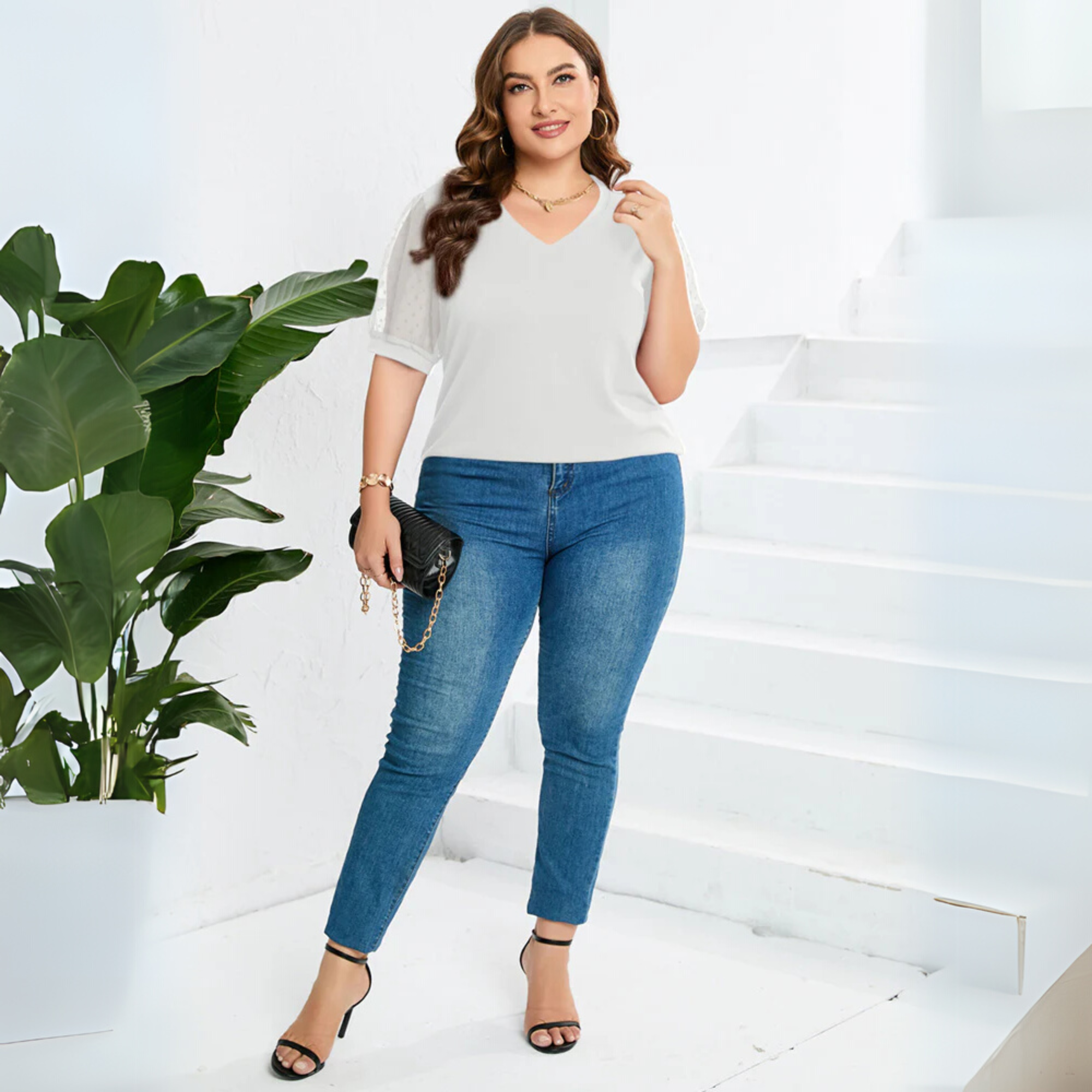 Women's V-Neck Top with Versatile Style and Soft Fabric