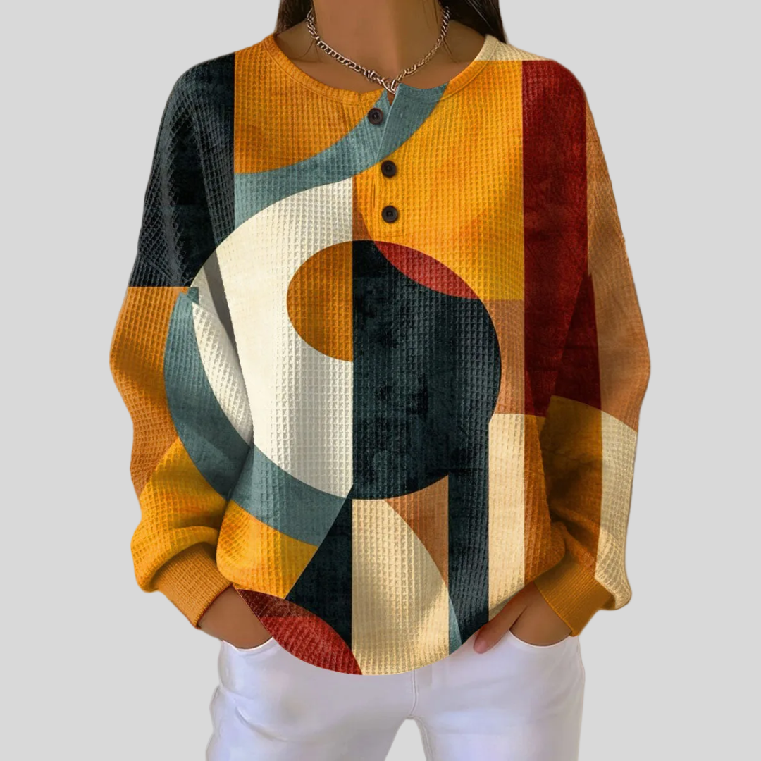 Lærke | Waffle Sweater with Geometric Pattern
