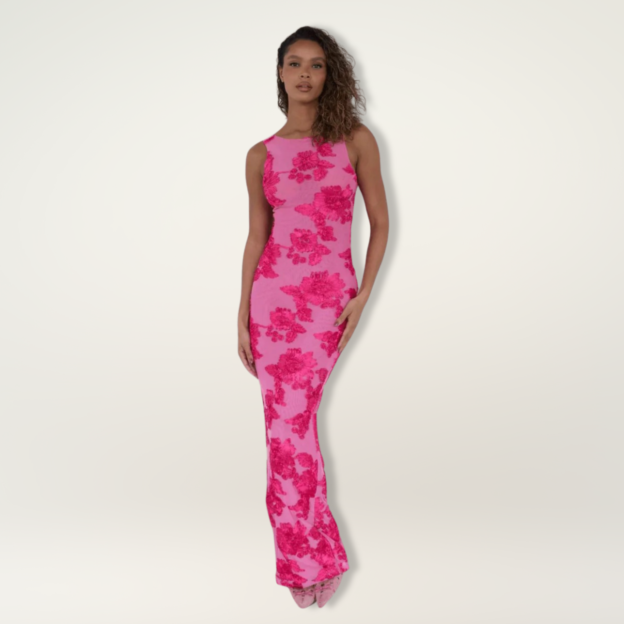 Women's Maxi Dress with Floral Print and Sleeveless Design