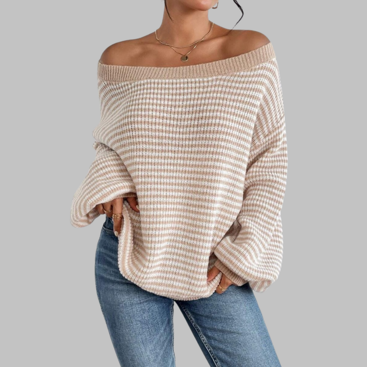 POSHIKO™ - Casual Striped Drop Shoulder Long Sleeve Sweater