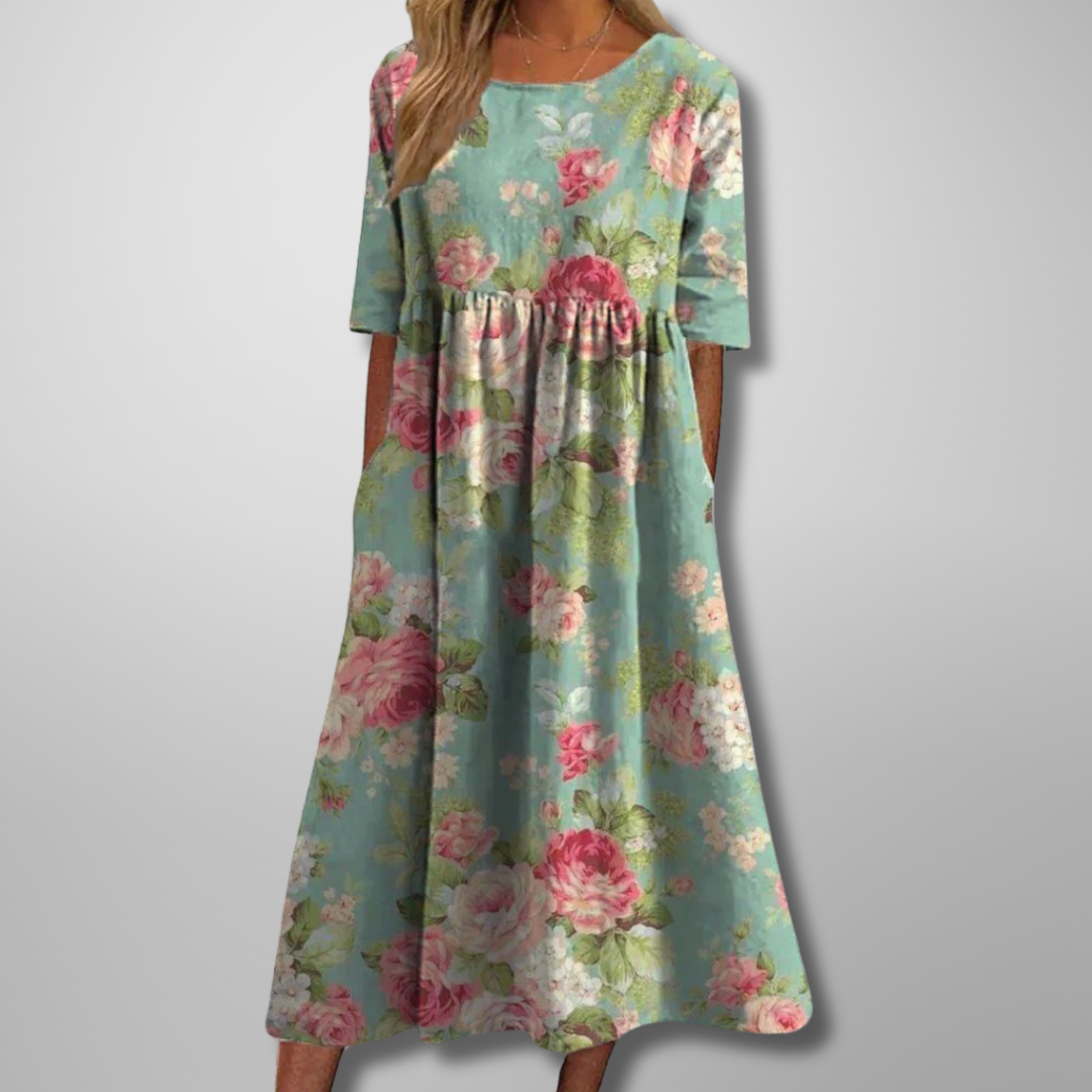 Women's Floral Midi Dress with Relaxed Fit and Soft Fabric