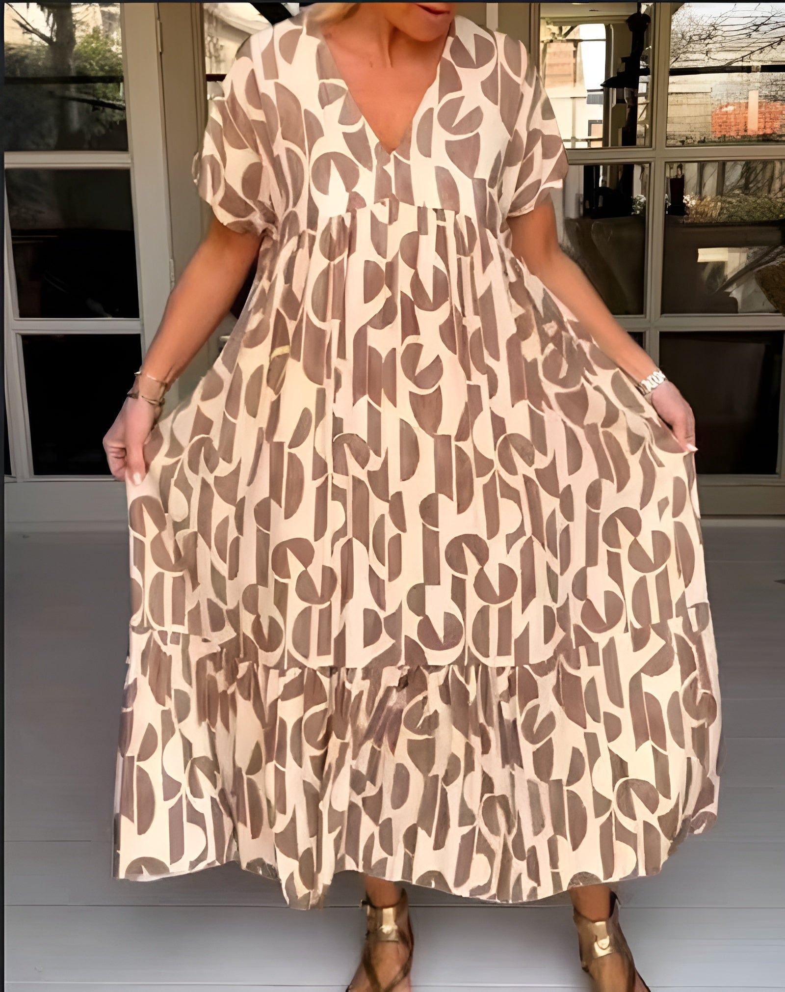 Women's V Neck Midi Dress with Flowy Draped Design and Evening Style