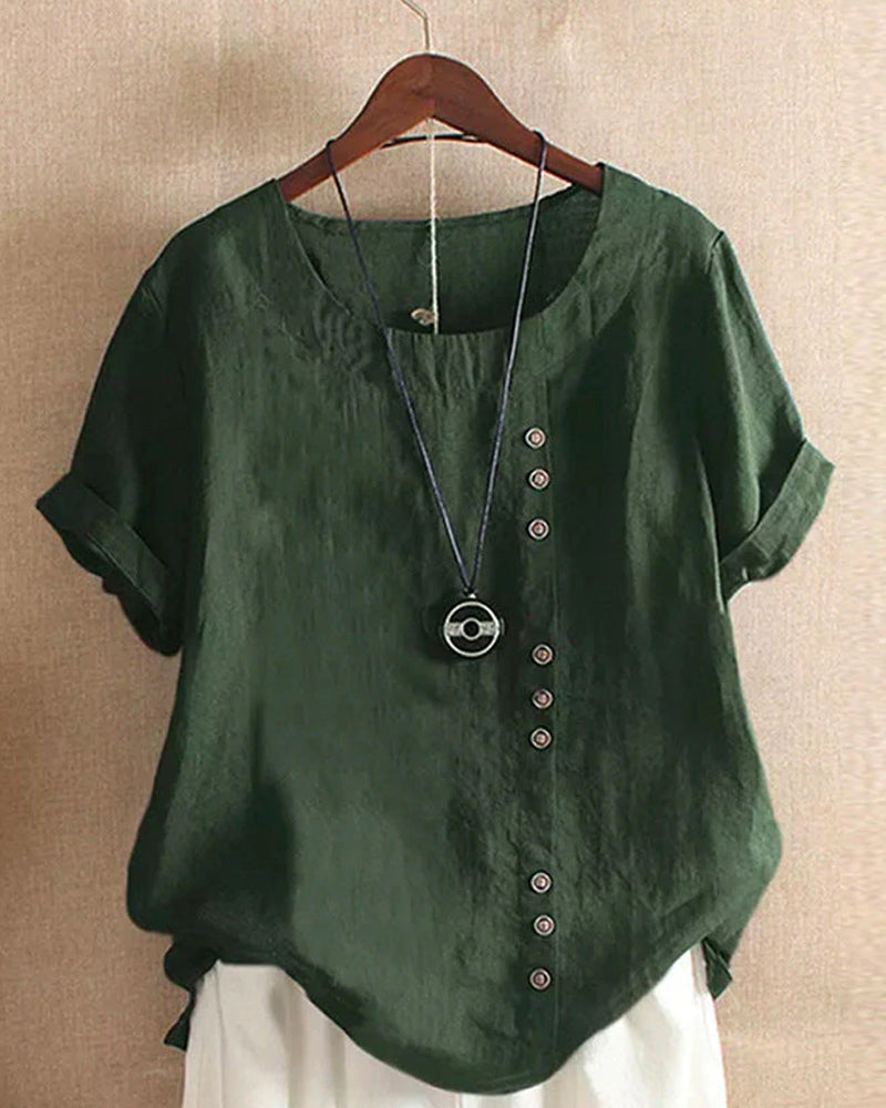 Women’s Solid Color Blouse | Short Sleeve Round Neck