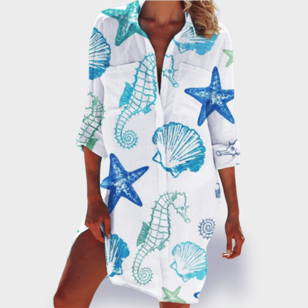 Women's Flowy Draped Dress with Vibrant Design and Lightweight Fabric