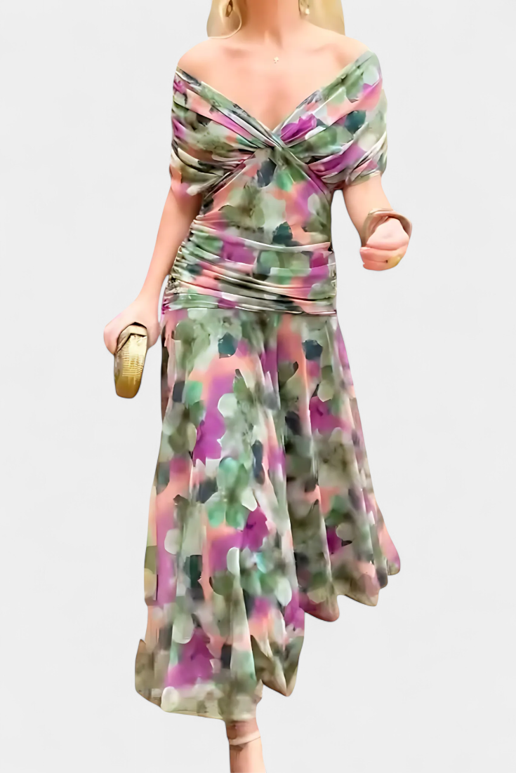 Women’s Floral Pattern Dress with V-Neck | Maxi