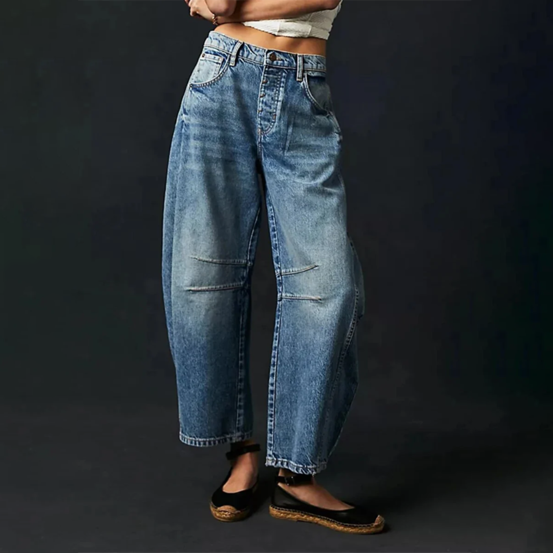 Women's Barrel Leg Jeans with High Waist and Relaxed Fit