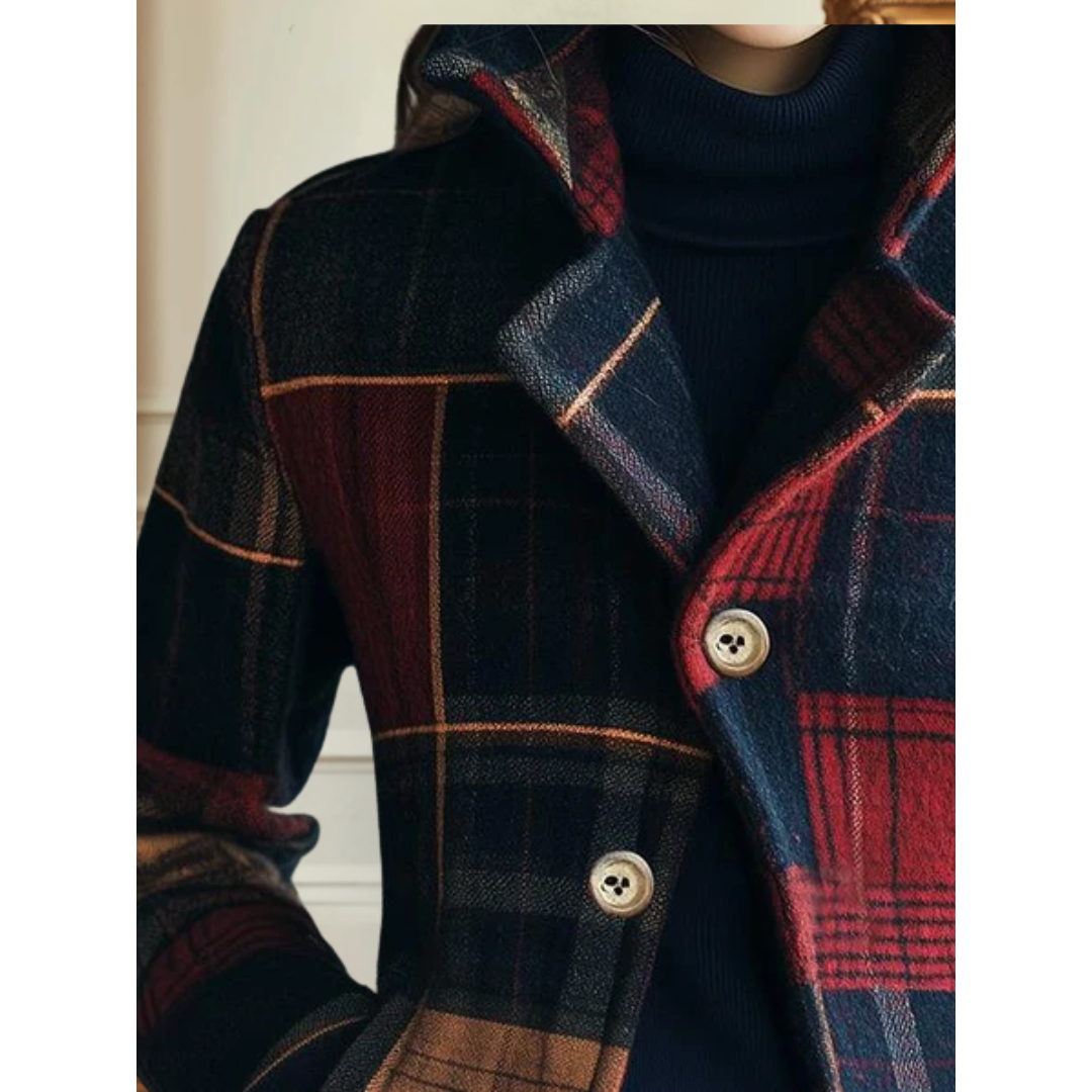 Women's Classic Plaid Jacket with Button Closure and Side Pockets