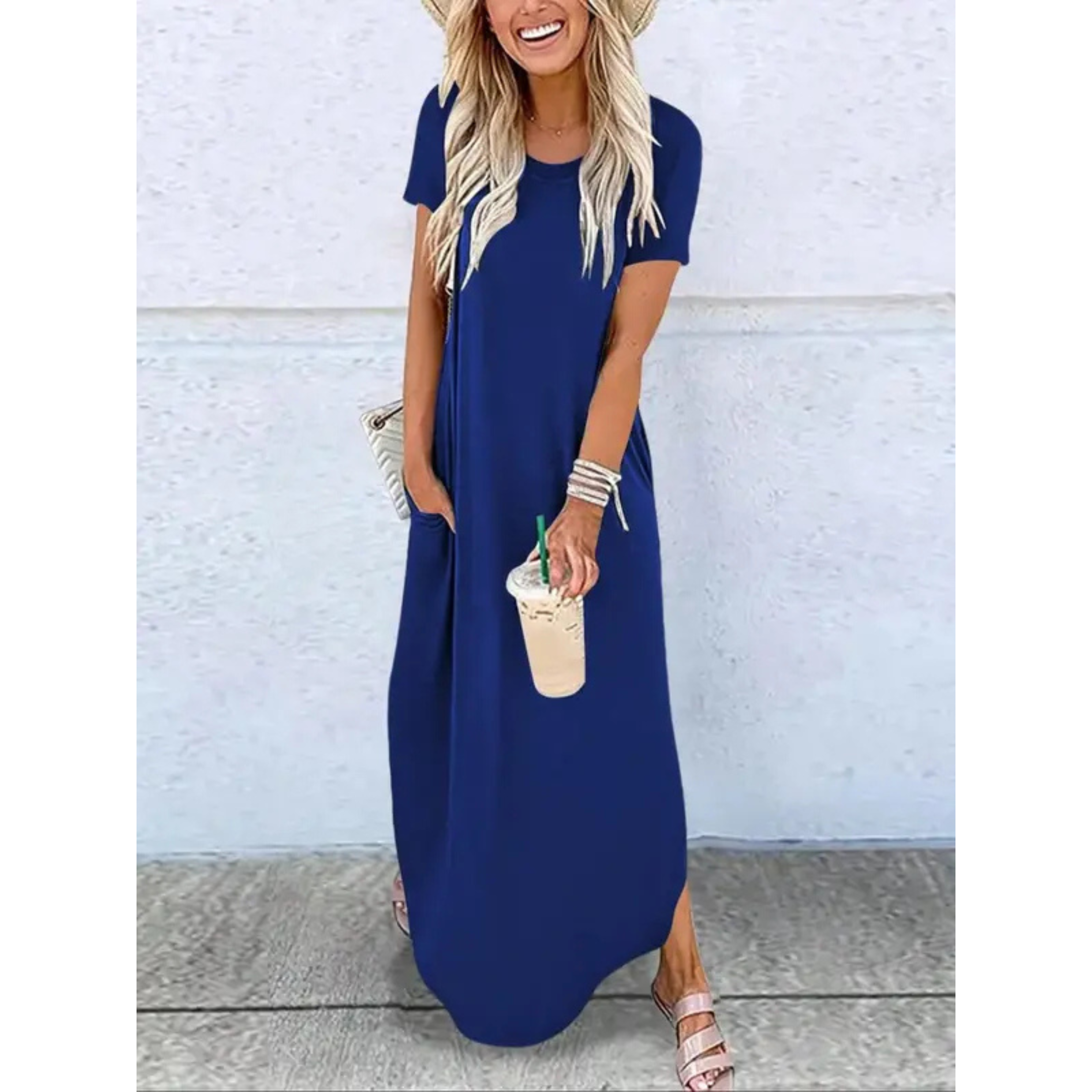 Women's Casual Maxi Dress with Round Neck and Summer Style