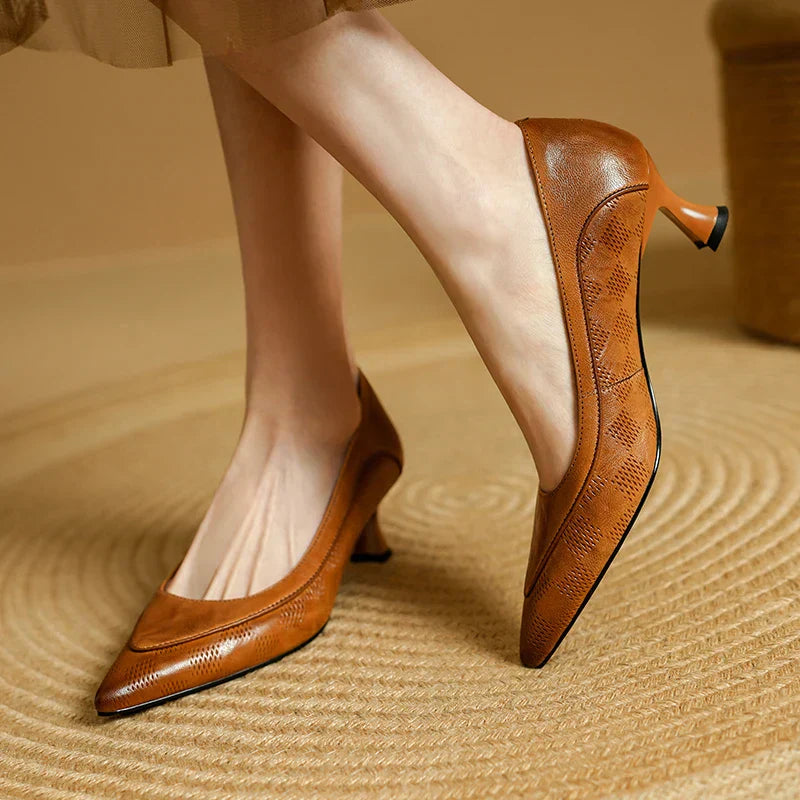 Paloma | Women's Pointed Toe Kitten Heel Pumps Slip On Mid Heel