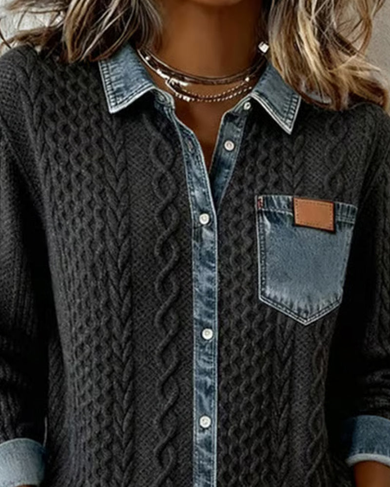 Women's Long-Sleeve Shirt with Button Closure and Classic Design