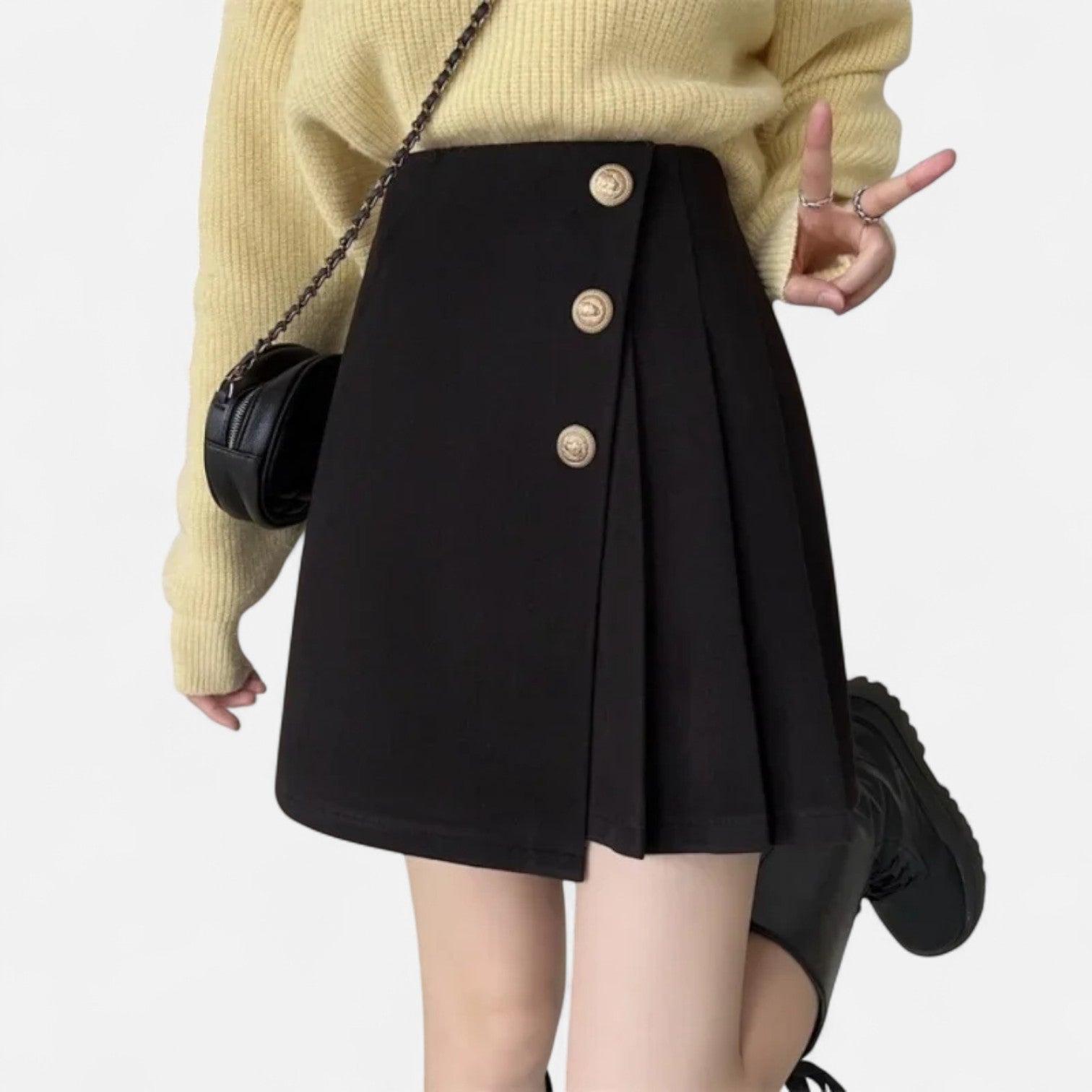 Women’s Black Ruched A-Line Skirt | Midi