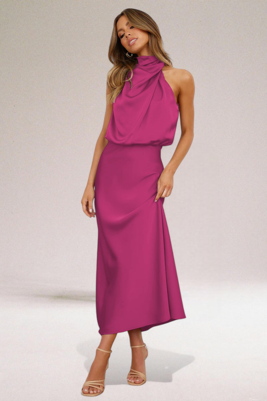 Women's Halter Neck Dress with Adjustable Straps and Flowy Design
