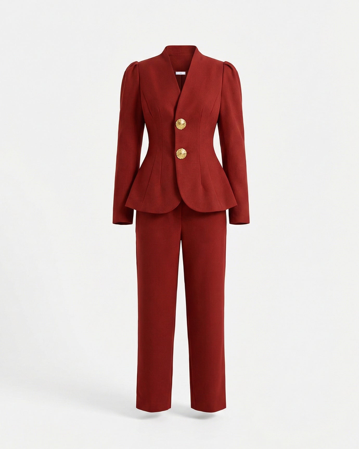 Women's Collarless V-Neckline Blazer and Straight-Leg Pants Set | Two-Piece