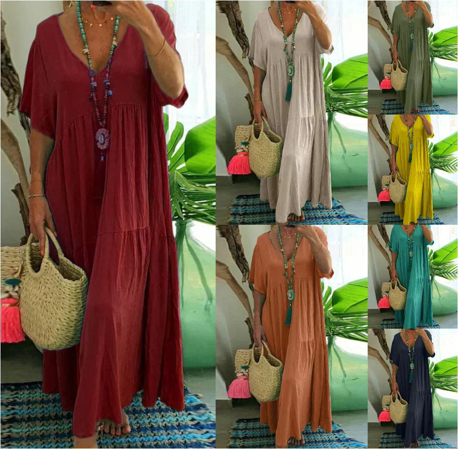 Women's Draped Dress with Flowing Design and Versatile Style