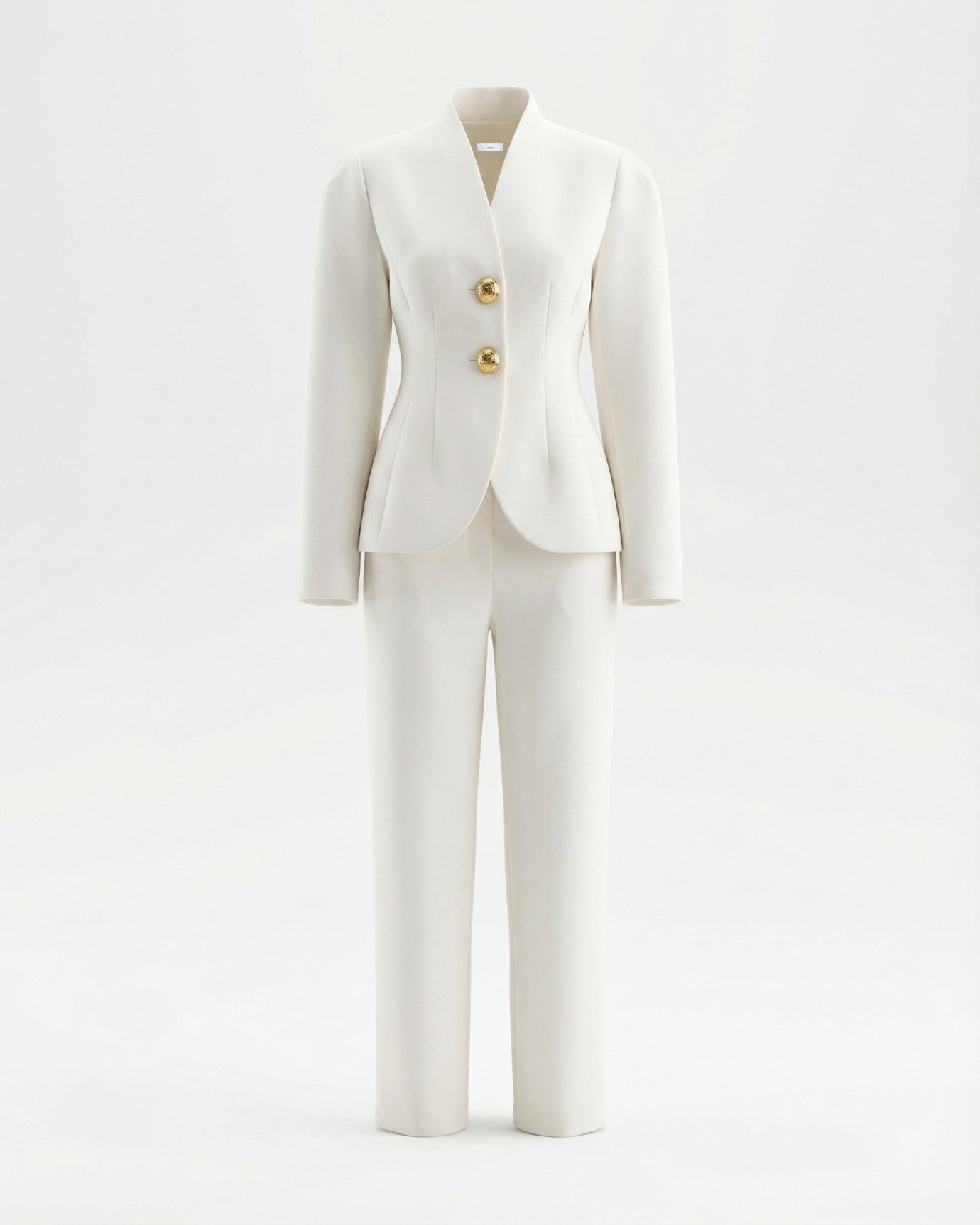 Women's Collarless V-Neckline Blazer and Straight-Leg Pants Set | Two-Piece