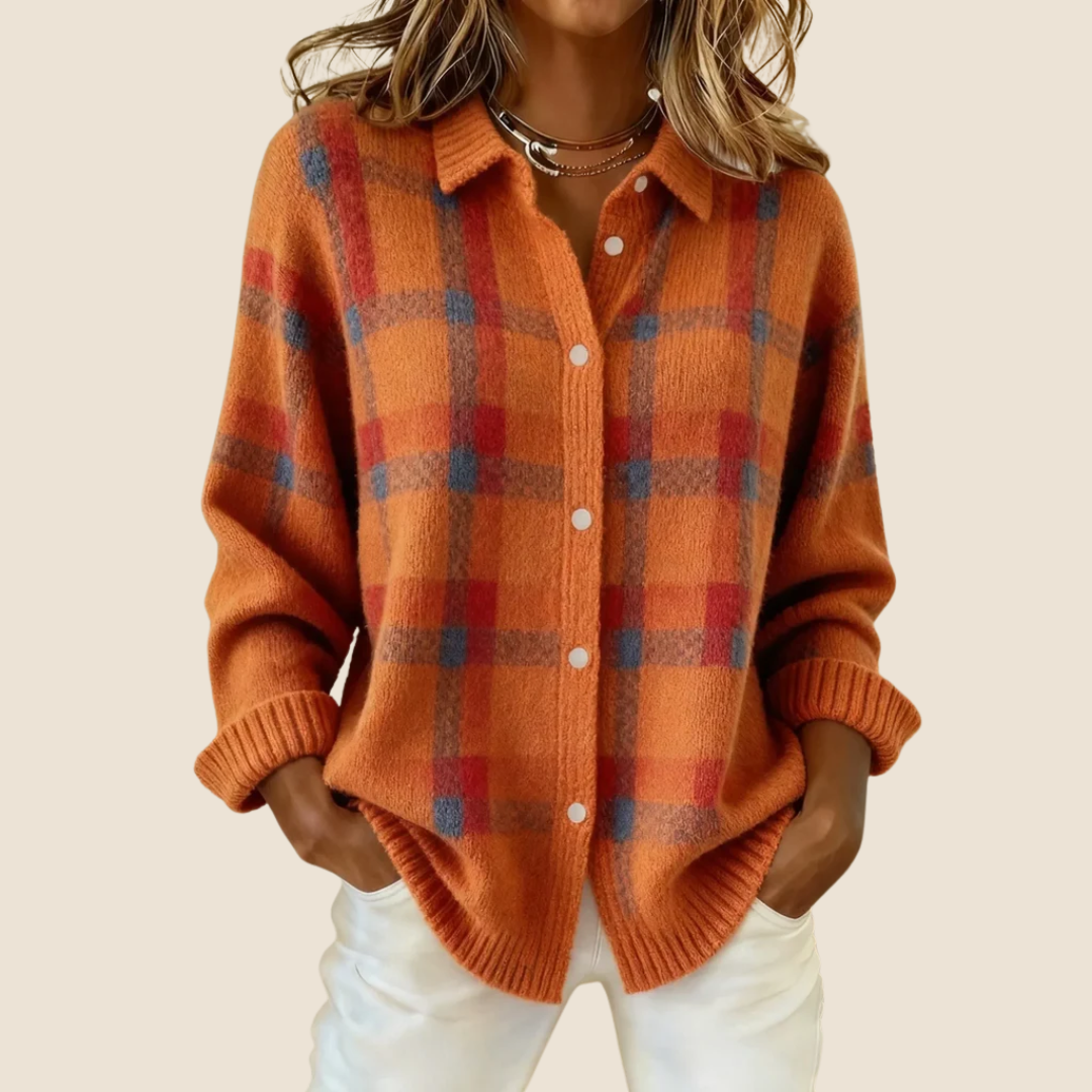 Women’s Check Pattern Sweater | Long Sleeve Design